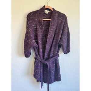 Linea Donna Women's Purple Knit Open Front Cardigan Sweater Tie Belt Size XL